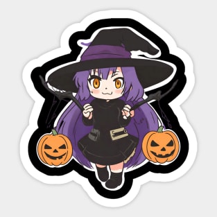 Witchcraft Chibi anime Character Design with Pumpkins Halloween concept Sticker